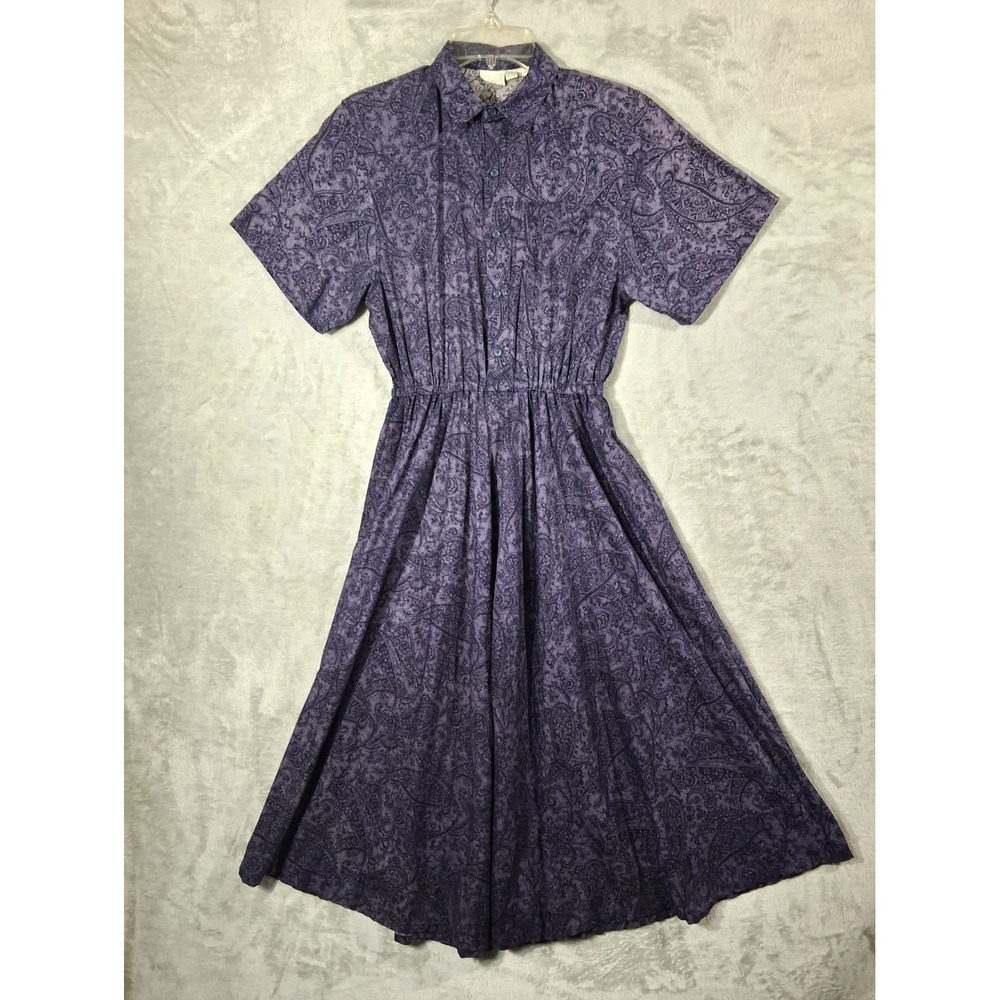 VTG JG Hook 1980 Cotton Midi Shirt Dress Blue Purple  Preppy Dark Academia Small